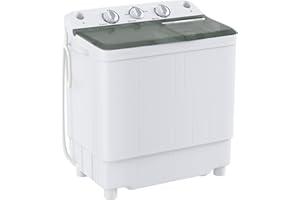 Elevon Portable Washing Machine Twin Tub 9.9 Lbs Capacity, (7.7 Lbs) and Spinner(2.2 Lbs) Combo Mini Compact Laundry Washer for Home, Apartment, Camping, RVs and Dorms, Black/White