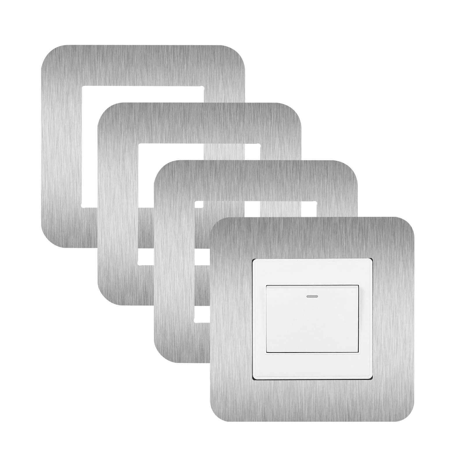 JJWNMLL 4 Pcs Light Switch Cover Plates,Light Switch Surround,Surround Single Light Switch Cover,Switch Sticker Cover,WallFor Home Wall Switch Decoration (Silvery, 3.38 Inch)