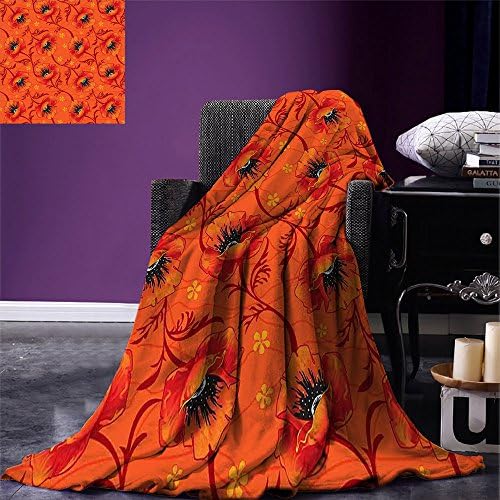 smallbeefly Burnt Orange Throw Blanket Poppy Flower Series Blossom Blooming Florals Romance Boho Art Decor Warm Microfiber All Season Blanket for Bed or Couch Burnt Orange Yellow Black