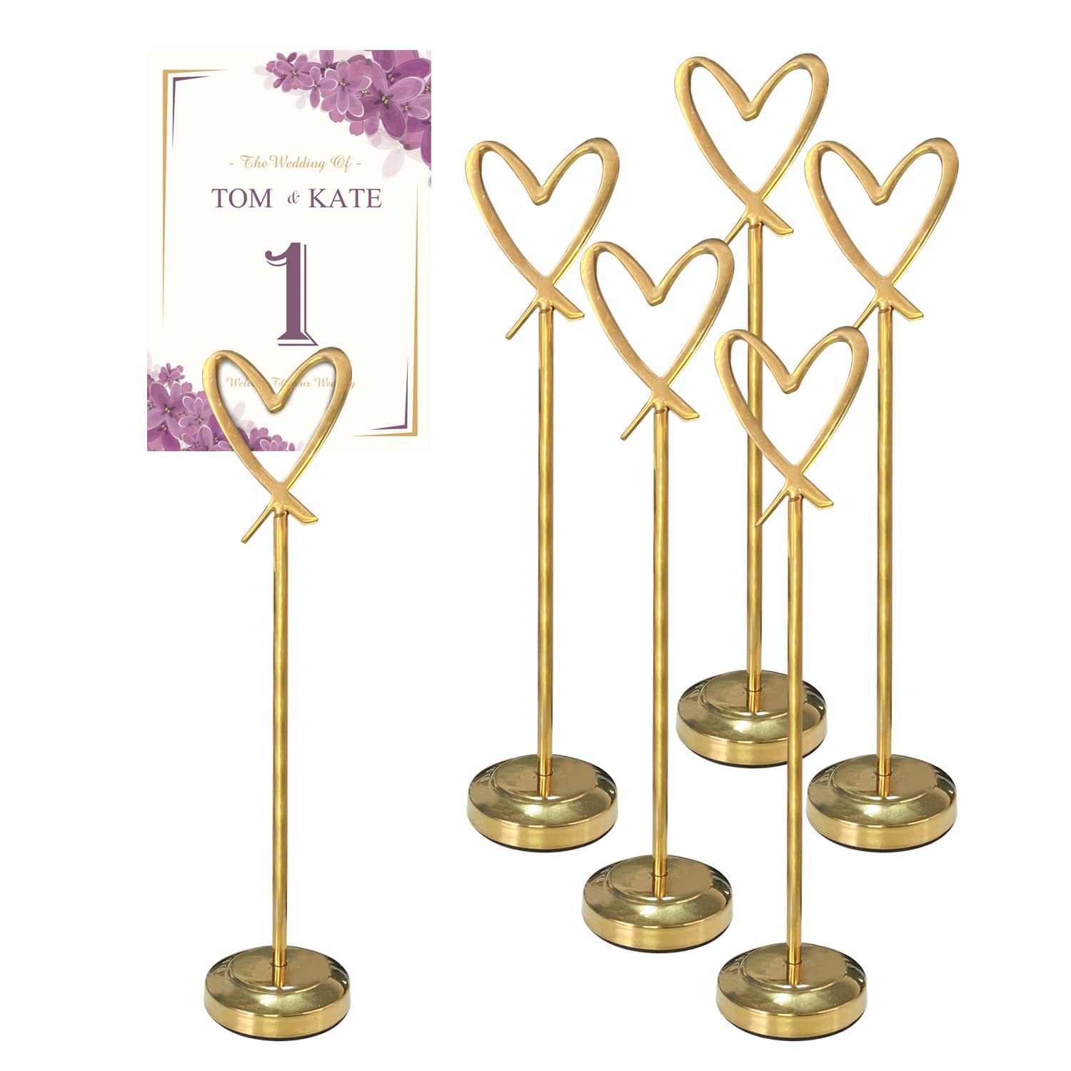 5pcs Heart Shape Clip Place Cards Holder, Menu Holders for Tables Table Humber Holder Reserved Signs for Tables Wedding Table Name Cards Memo Holder