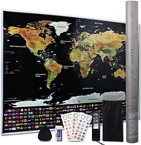 Travel Map,Scratch Off World Map Poster,32.5 x 23.4 Inch Large Poster,Home Decoration Includes Free Precision Scratch Tools and Gift Tube Packing,Perfect Gift for Family,Friends and Travelers.