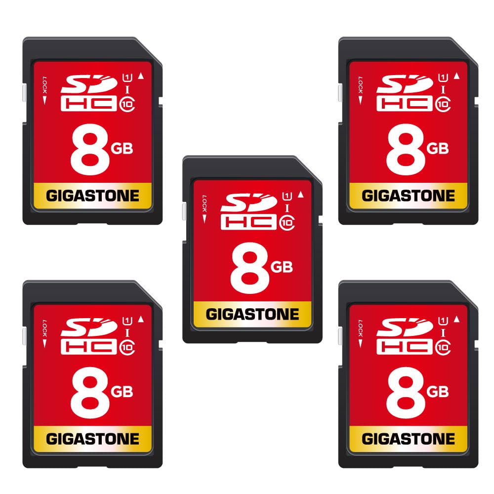 Gigastone 8GB SDHC Memory Card, Pack of 5 Cards, High Speed for Storing Photos, Videos, Music, Voice Files, Camcorder, Camera, Recorder, PC, Mac, Class 10