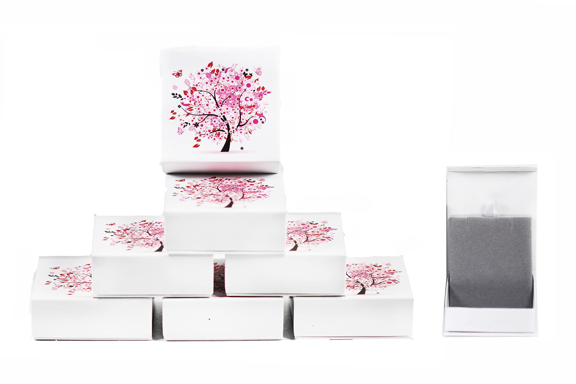 findout jewellery boxes, 6pcs carboard jewellery gift boxes, necklace boxes, life tree Personalised plum flower tree Printed Jewellery Boxes, gift box (pink tree necklace box)