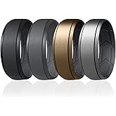 ROQ Breathable Silicone Rings for Men - Inner Arrow Shape Grooves for Enhanced Breathability - Classic Mens Silicone Rubber Wedding Ring Band - Black, Grey, Bronze, Dark Silver - Size 11