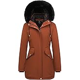 MOERDENG Women's Long Winter Down Coat Thicken Fleece Lined Parka Warm Puffer Jacket With Faux Fur Detachable Hood