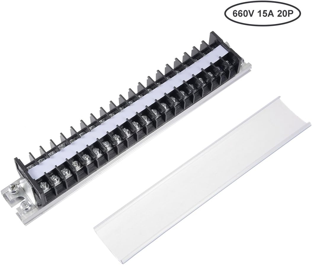 sourcing map Barrier Terminal Strip Block 660V 15A Dual Rows 20P DIN Rail Base Screw Connector, 660V 15A 20P - Image 3