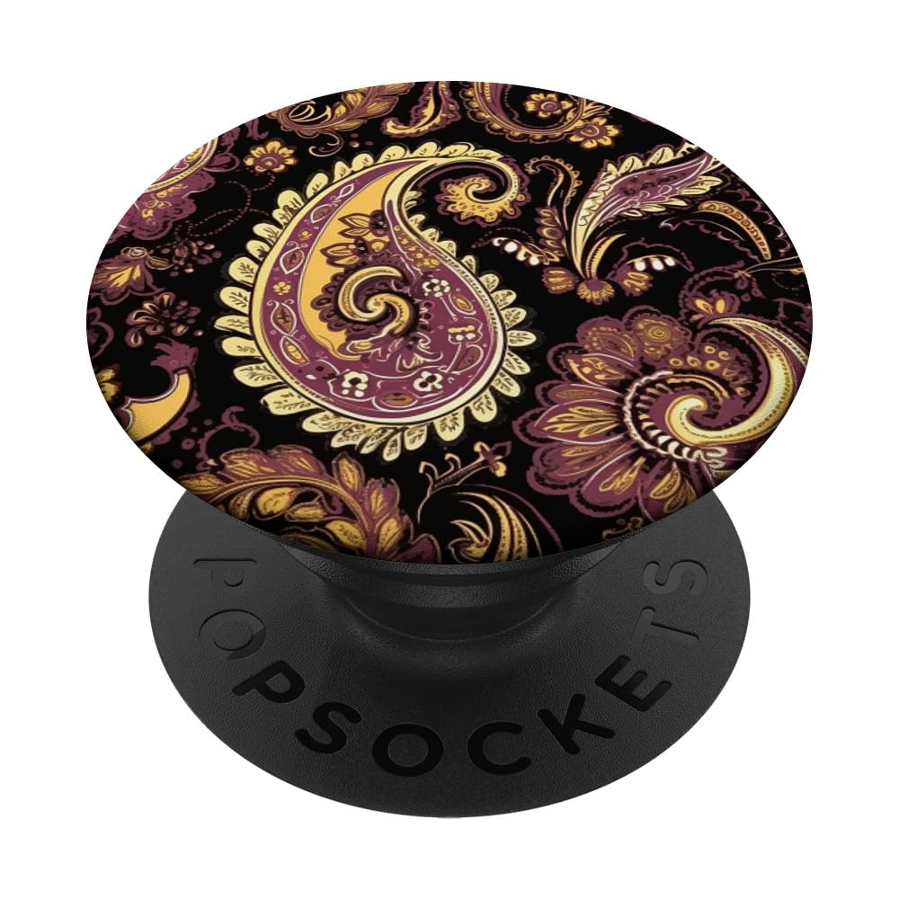 Cute Burgundy & Yellow Plaid Paisley PopSockets Swappable PopGrip