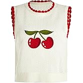 Verdusa Women's Y2K Crochet Hollow Out Cherry Print Tank Tops Contrast Trim Sleeveless Tops