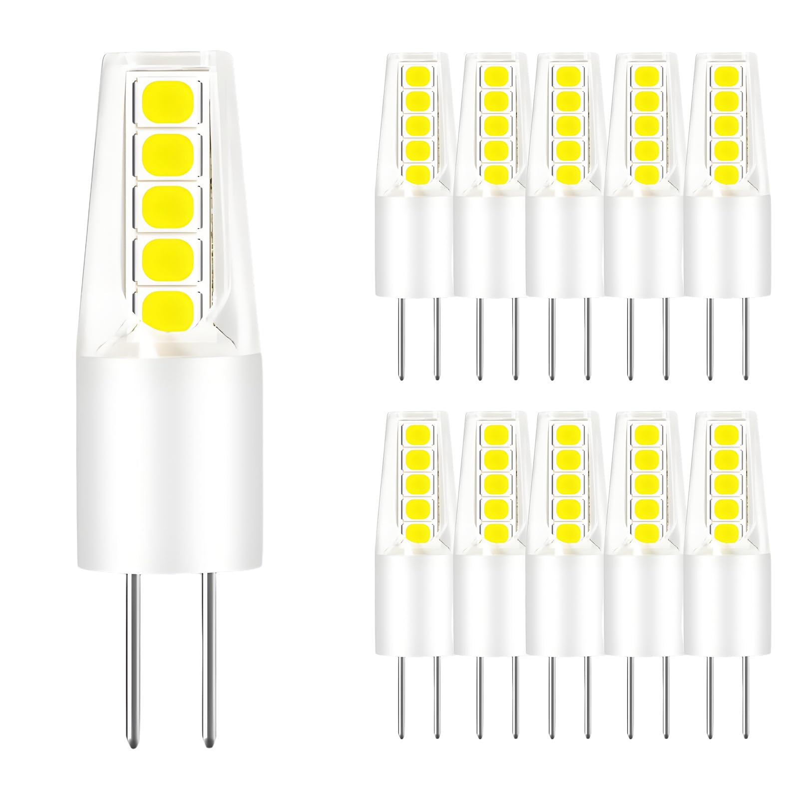 LED G4 Bulb Bi-Pin Base,12V G4 LED Bulb 2W 20W Halogen Replacement, 6000K Cool White Light Bulb,No Flicker,Dustproof Shockproof AC/DC 12 Volt Bulb for Landscape RV, 10 Packs