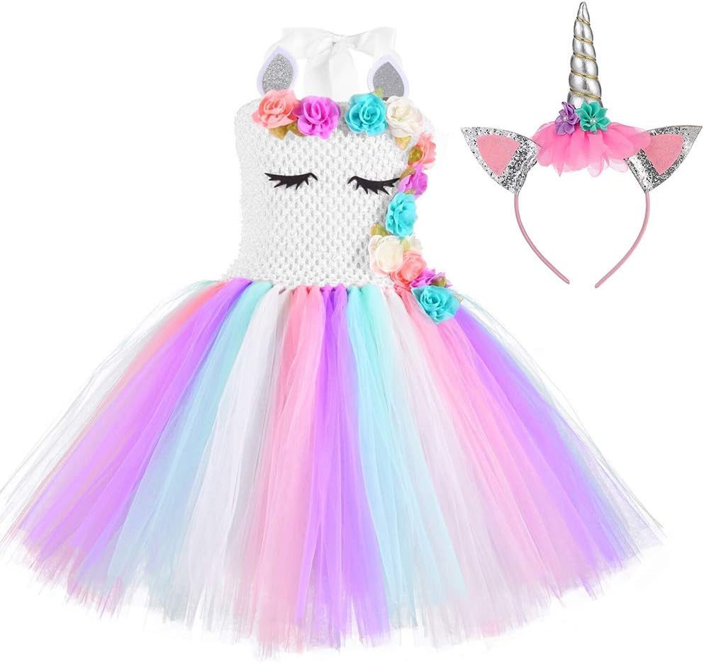 Unicorn Tutu Dress for Girls Birthday Party Dress Handmade Pastel Unicorn Costume Outfit with Headband