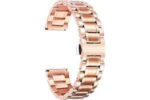 BINLUN Stainless Steel Watch Bands 12mm-24mm Universal Metal Replacement Watch Straps SmartWatch Bracelets Links Straight & Curved Ends Men Women 6 Colors(Rose-Gold,16mm)