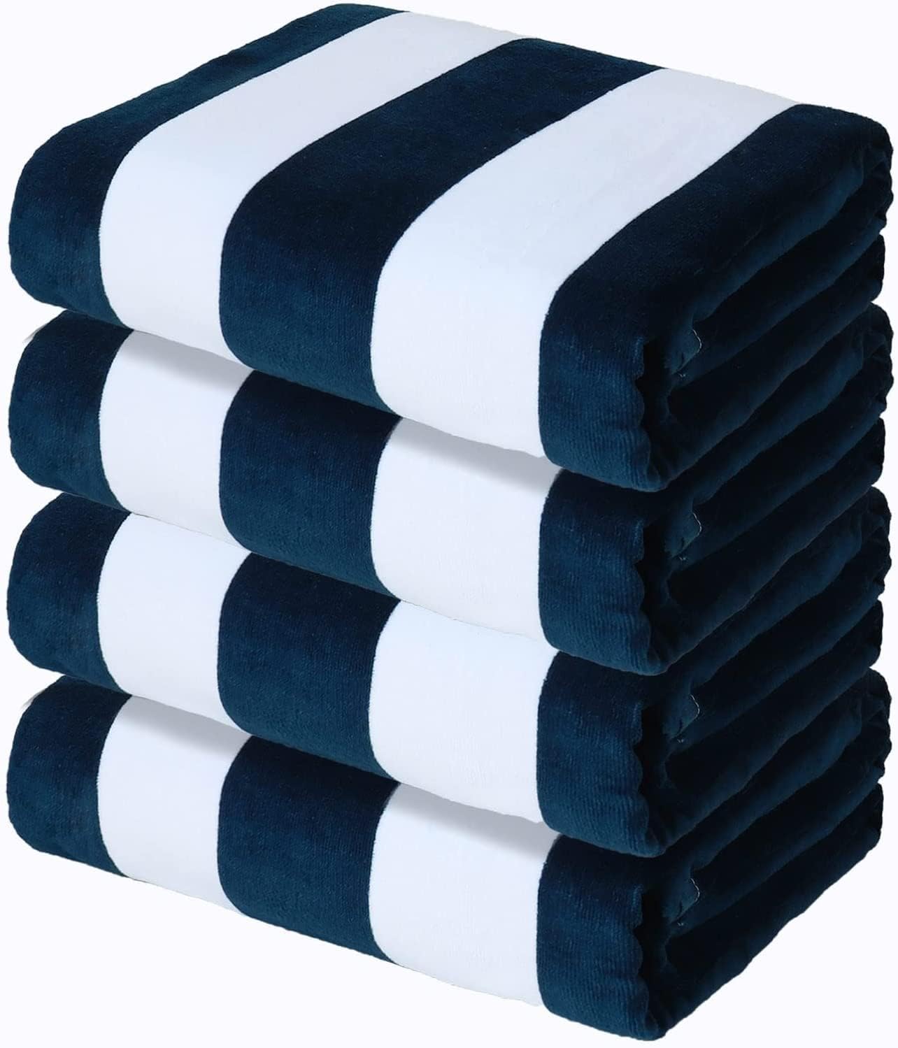 Photo 1 of Exclusivo Mezcla 4 Pack Cotton Large 30x60 Inches Soft Cabana Stripe Thick Beach Towel, Super Absorbent Travel Bath Pool Towel (Dark Navy)