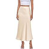 Women's Silk Satin Maxi Skirt High Waist Elastic A Line Fishtail Elegant Work Elastic Long Skirts
