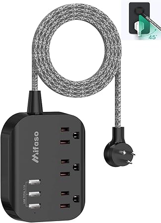 Flat Plug 3 Widely Spaced Outlets Power Strip With Usb For Cruise Ship Hotel Nightstand Office 4 5ft Extension Cord Trond Wall Mountable Outlet Extender With 3 Usb Ports Power Strips