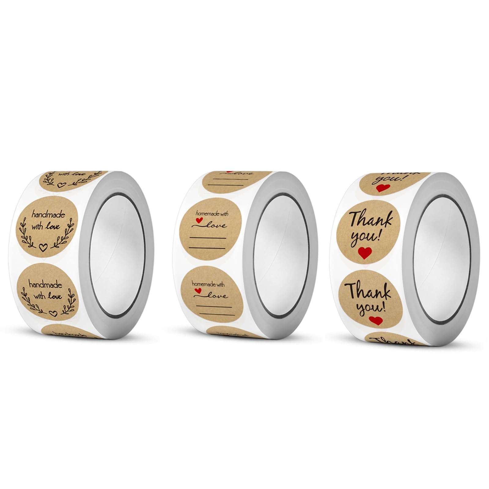 Photo 1 of 1500PCS Handmade & Homemade with Love Stickers – Kraft 1 Inch Self-Adhesive Round Labels for Packaging, Gifts, Bakery