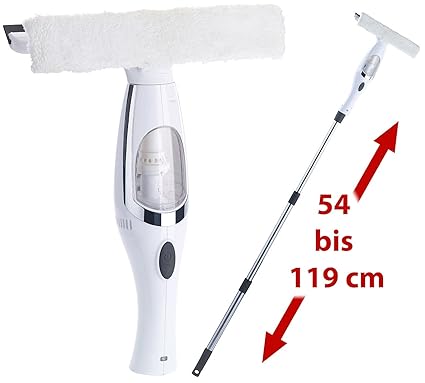 Sichler Haushaltsgeräte Fenster Putzen: Akku-Fenstersauger-Set mit Teleskopstab (bis 119 cm) & Zubehör (Fensterreiniger mit T