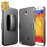 NageBee [Holster] Case Compatible with Samsung Galaxy Note 3 w/[Tempered Glass Screen Protector] Combo Shell [Belt Clip] Ultra Slim Kickstand Armor Shock Proof Case- Black