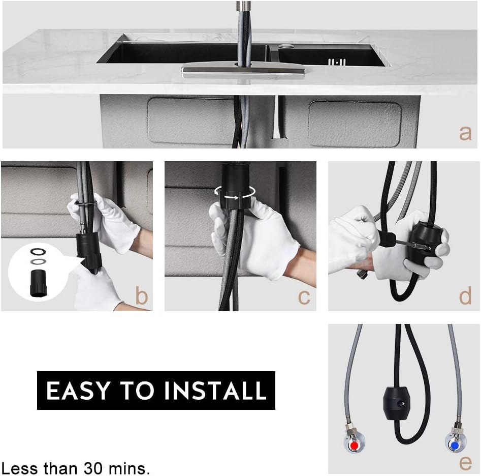 Modern Single Handle Pull Down Sprayer Kitchen Faucet, Brushed Nickel Kitchen Sink Faucets Stainless Steel High arc with Deck Plate - - 