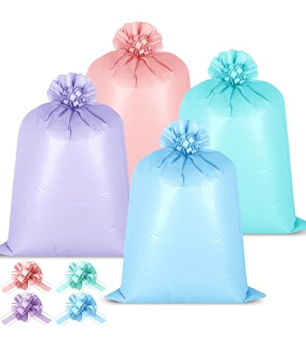 DecorWoo 4 Pcs 48 Inch Jumbo Gift Bag For Baby Shower, Giant Gift Bags For Huge Gifts, Oversized Wrapping Bags, Large Plastic Gift Bag For Baby Shower, Birthdays, Gender Reveal Party