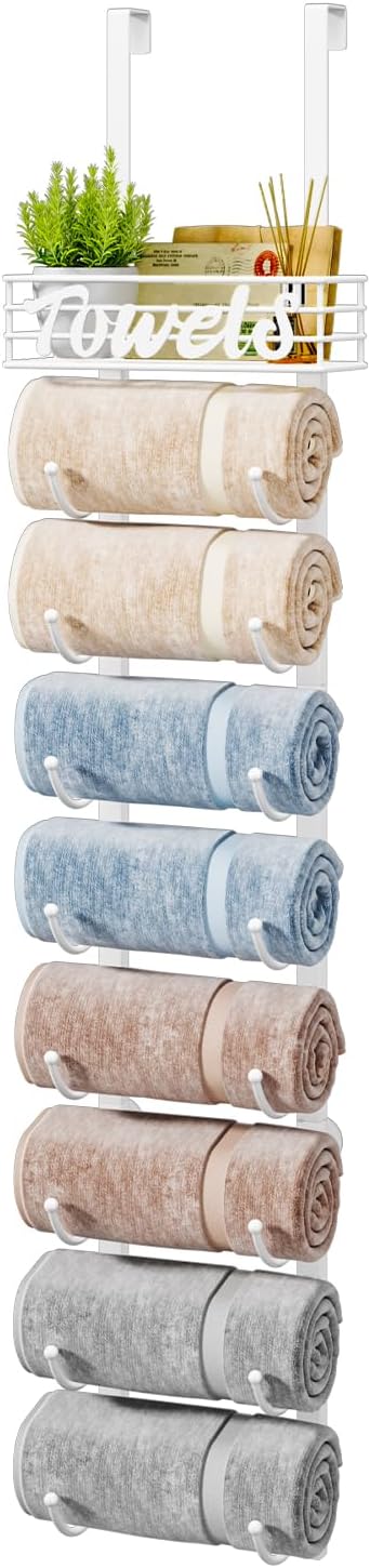HapiRm Over Door Towel Rail 9-Tier Wall Mounted Storage Rack White