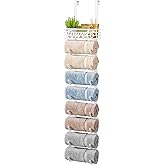 HapiRm Towel Racks for Bathroom Storage - 9 Tier Over The Door & Wall Mount Rolled Towel Storage Organizer Holder with Metal Shelf Basket for Small Bathroom, Camper, Rv - White, Patented