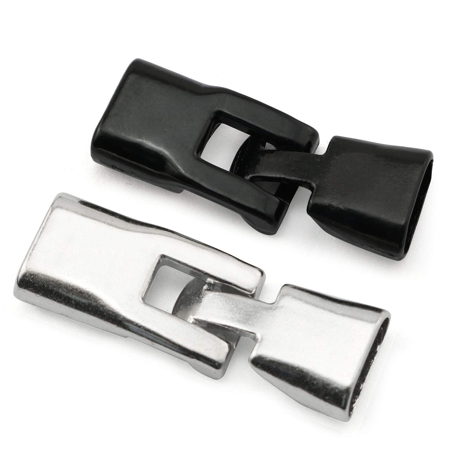 NX Garden 12 Sets Alloy Bracelet Buckle Flat Clasp Fastener Cord End Cap Connector, White Silver and Antique Black