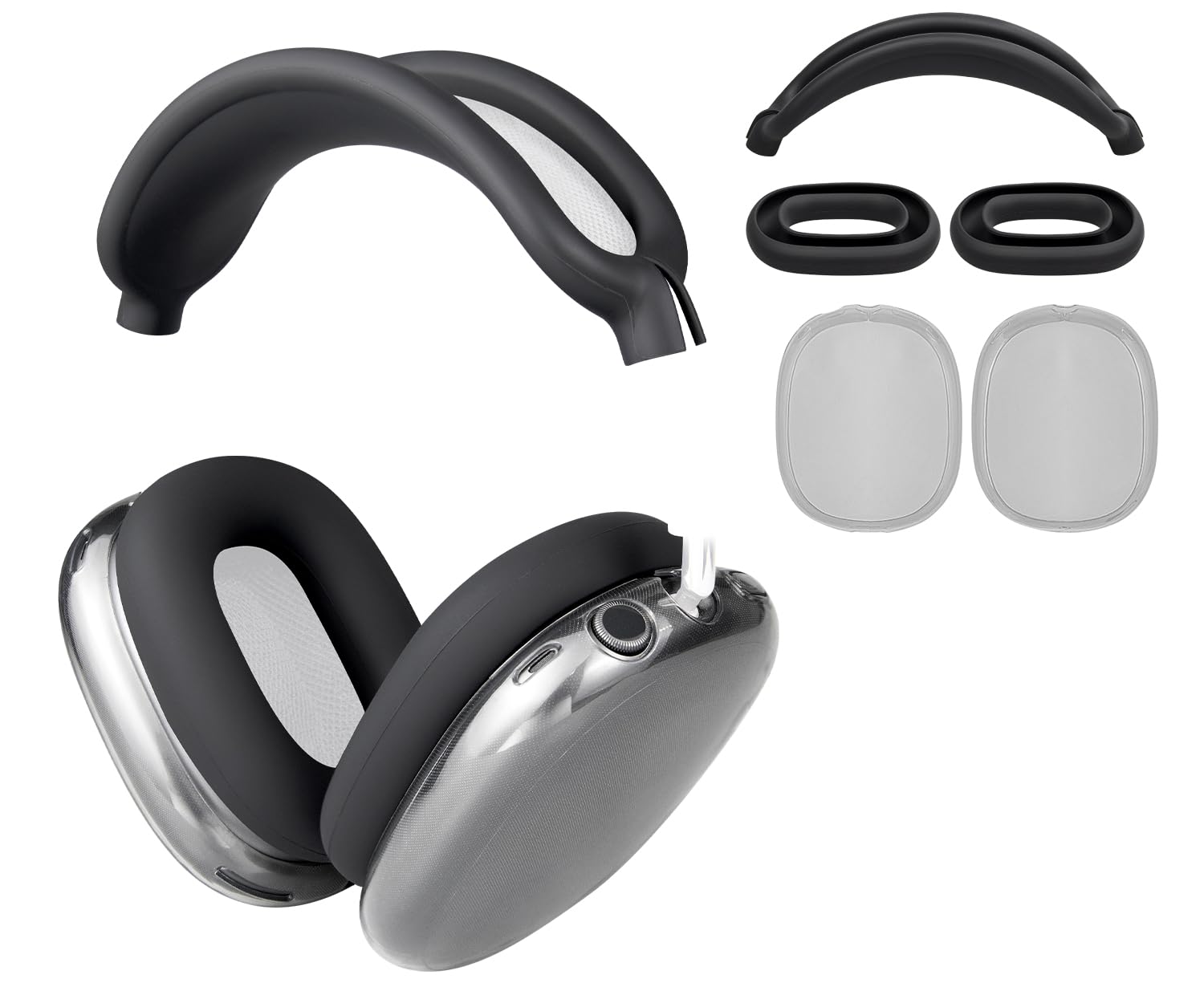 Photo 1 of SOULWIT Protective Kit for AirPods Max, Headband Cover + TPU Case Protector + Silicone Ear Pads Cover, Sweatproof Accessory, Easily Washable, Anti-Scratch (Black)