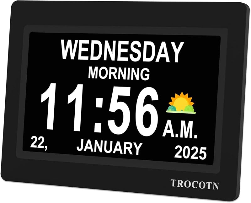 TROCOTN Dementia Clock 7-Inch Digital Calendar Clock with Auto-Dimming