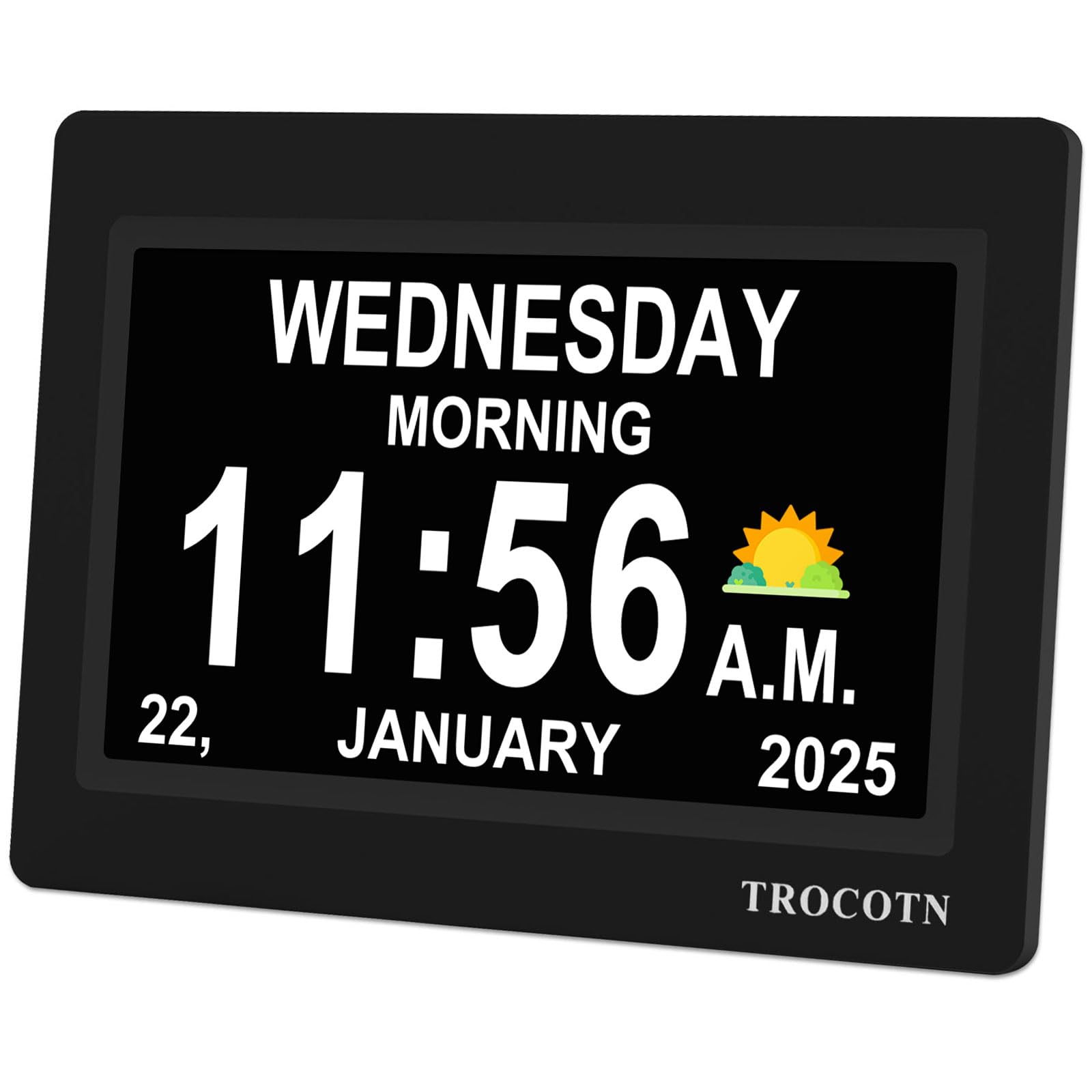 TROCOTN Dementia Clock, Digital Clock with Date and Day for Elderly Use, Large Display with Auto-Dimming for Bedroom and Living Room (7 Inches Black)