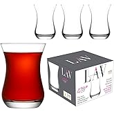 LAV Turkish Tea Cups Set of 4 - Thick Tulip Glasses, Whiskey Shot Glass Set, Scotch Glasses, Drinking Set - 5.5 oz