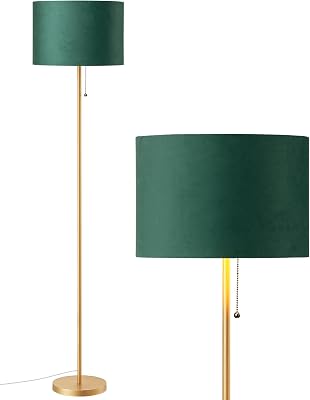 Lampadaire Salon, Abat-Jour en Velours, Vert & Doré