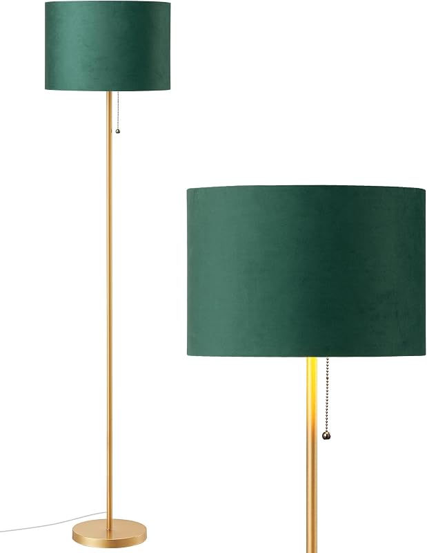 Lampadaire Salon, Abat-Jour en Velours, Vert & Doré