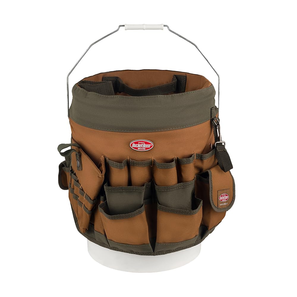 BucketBoss 10056 Bucket Boss 5 Gallon Bucket Canvas Tool Holder and Organizer with 56 Pockets for Bucket Organization in Brown and Green