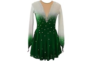 LIUHUO Figure Skating Dress Girls' Long Sleeves Competition Elegant Handmade Crystal Womens