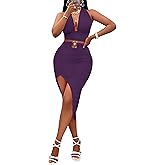 KUNLIHUANG Womens 2 Piece Outfits Sexy Club Outwear Night Out Crop Top and Bodycon Skirt Set Dresses