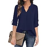 Timeson Women's Casual Chiffon V Neck 3/4 Sleeve Blouse Tops
