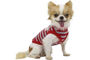 LOPHIPETS 100% Cotton Striped Dog Shirts for Small Dogs Chihuahua Puppy Clothes Tank Vest-Red and Gray Strips/S