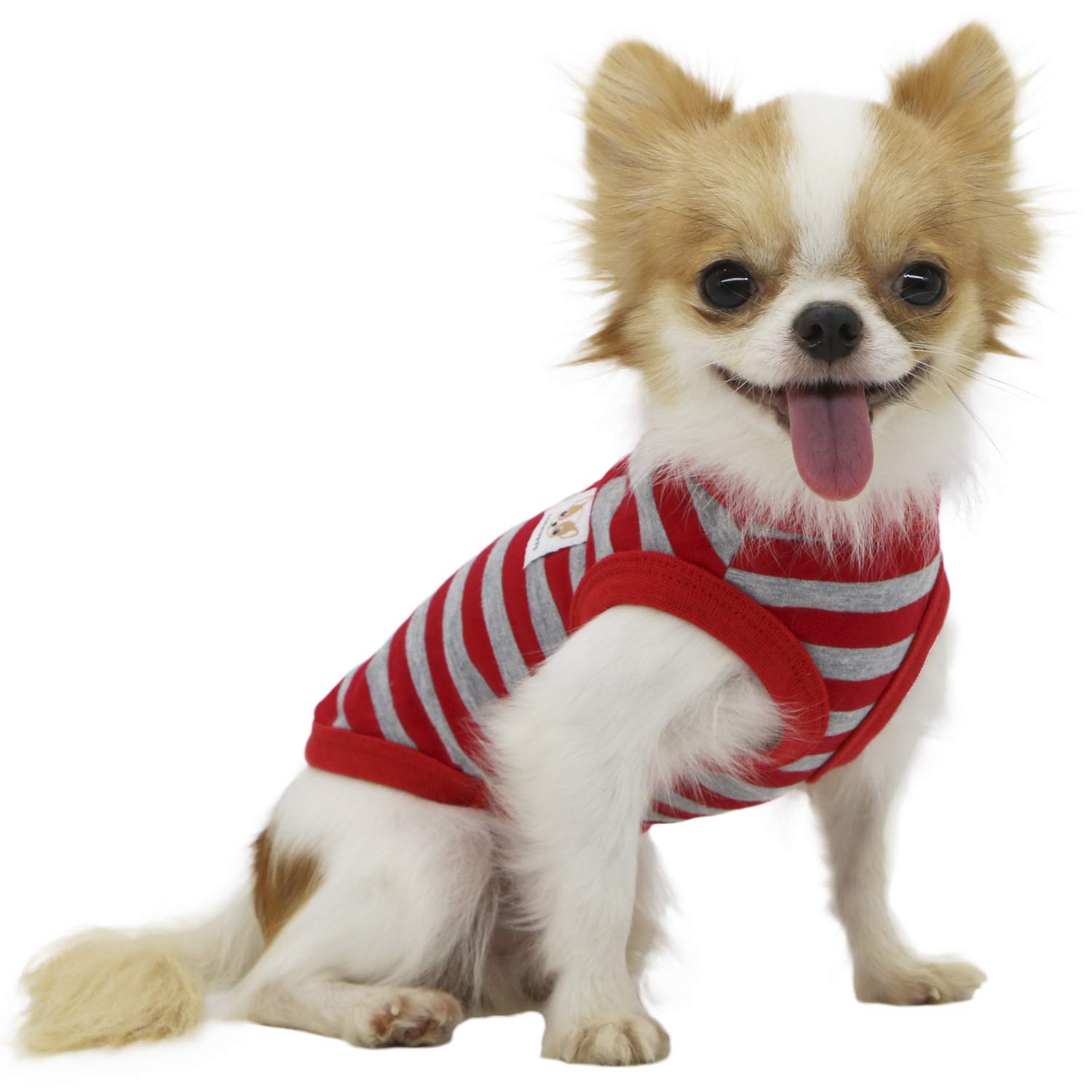 LOPHIPETS 100% Cotton Striped Dog Shirts for Small Dogs Chihuahua Puppy Clothes Tank Vest-Red and Gray Strips/S