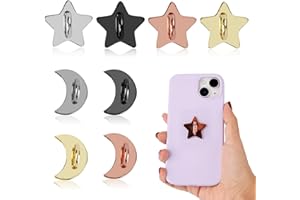 8pcs Phone Charm Hooks, Iron Stars Moon Adhesive Grip Loop Smartphones Finger Ring Stand DIY Accessories for Mobile Case Pad 