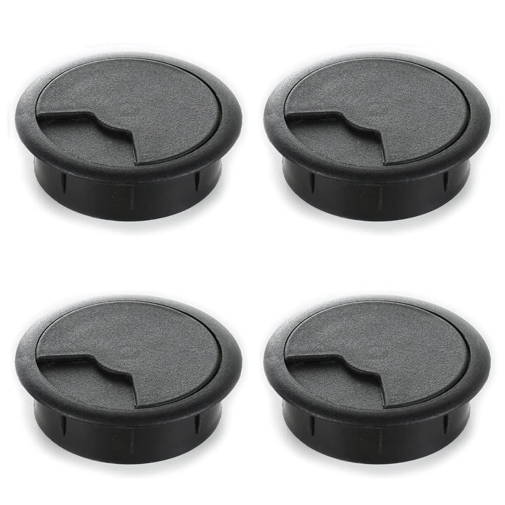 Sossai Desk Cable Grommet/Cable Outlet/Cord Hole Cover Plate for Desks, Offices & Worktops | 4 pc KDM2-80 | Colour: Black | Diameter: 80 mm