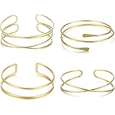 YVVLEE 4 Pieces Gold Arm Cuff Bracelets Set Jewelry Upper Coil Bangle Bracelets Adjustable Armband Set for Women