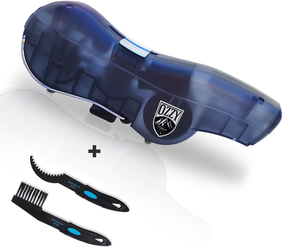Compact Bike Chain Cleaning Tool by Ozzy Outdoors-Rotating Brushes Make Chain Maintenance Easy-Best Tool for Your Road/Touring/Mountain/Cruising Bicycle-Bonus Gift Free Brushes