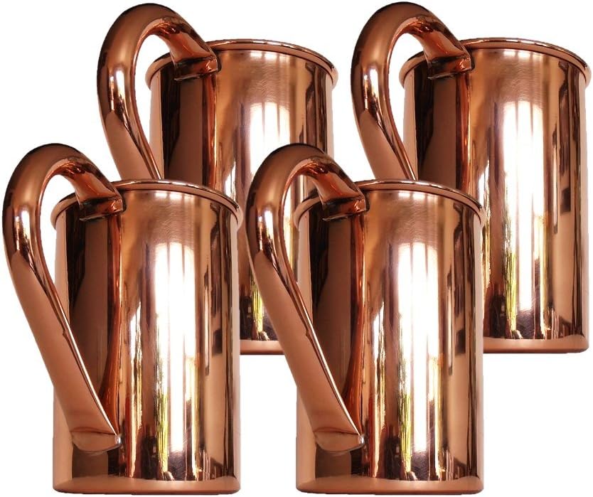 BarWerks Moscow Mule 100% Copper Mugs 16oz (Set of 4) No Plating, Stainless Steel or Nickel Lining.