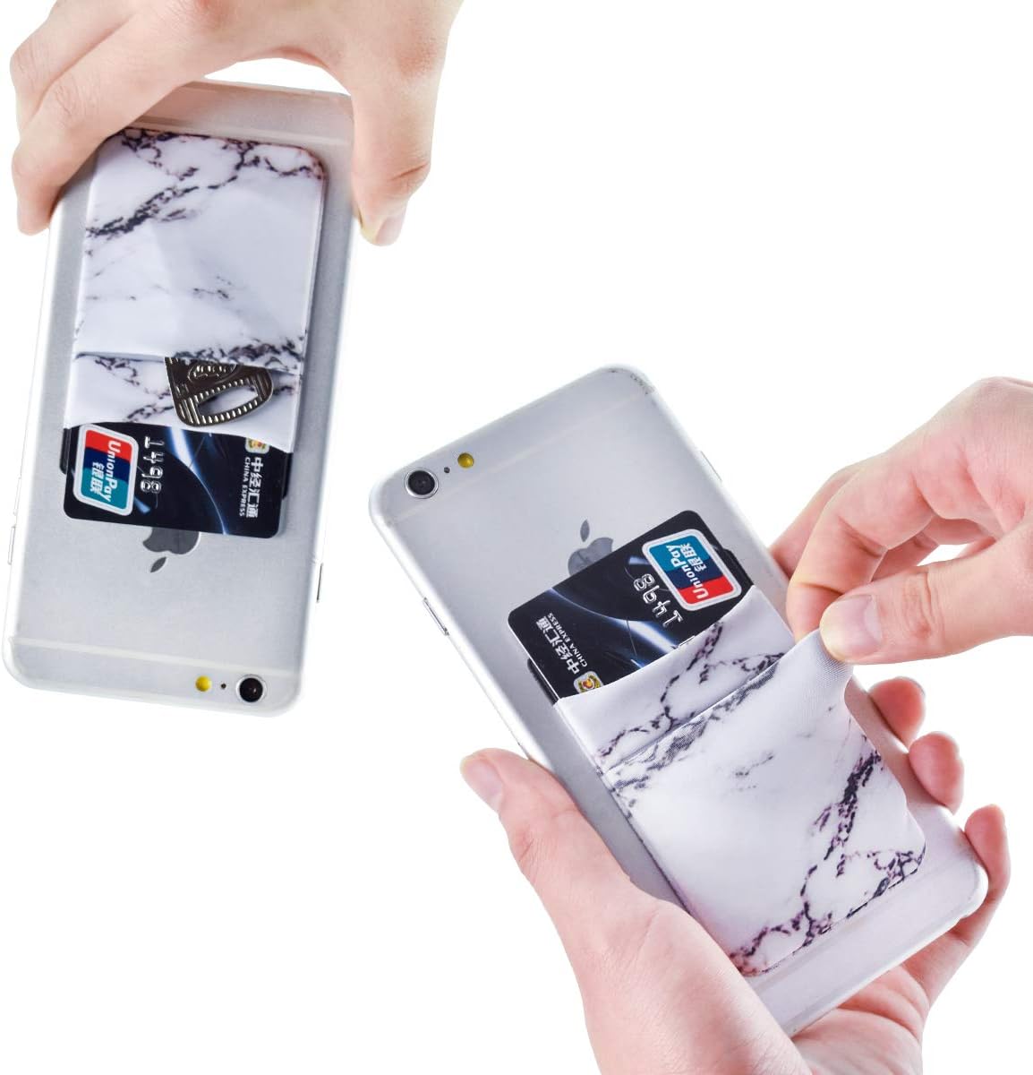 Newseego 2 Pack Cell Phone Card Wallet Stick on Wallet Card Holder Pocket Phone Pouch Expandable Case for Most Smartphones (White Marble and Black) - Image 5