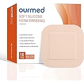 Ourmed Soft Flex Silicone Foam Dressings(6"x 6", Pack of 10) Sterile, Highly Absorbent, Waterproof, Gentle Border, Wound Care for Bed Sores, Pressure Ulcers
