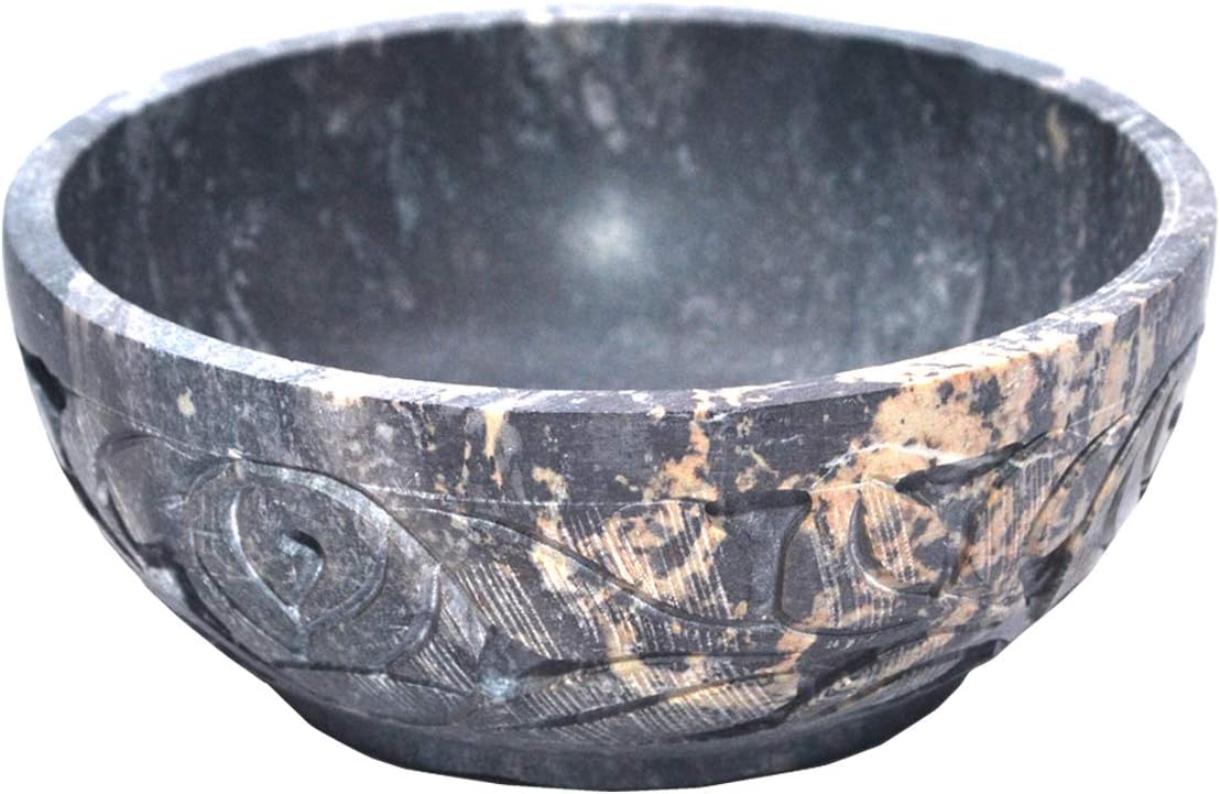 Indus Lifespace Soapstone Scrying and Smudge Bowl Hand-Carved Ritual Bowl for Smudging Divination, Incense Burning (5" x 5" x 2")