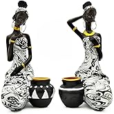 AKACIJA African Statues Art Sculptures Women Figure Girls Tribal Lady Figurine Black Women Home Decor Collectible Creative Vintage Gift Crafts (Black+White)