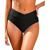 Zmart Women's V-Cut High-Waist Bikini Bottom | Cross-front V-cut bikini bottom with high waist and full coverage in 82% nylon and 18% spandex for swimming and beachwear