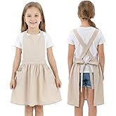 APLZGMG Kids Cross Back Apron with Pockets, Toddler Apron for Girls and Boys, Japanese Style Pinafore Aprons for Toddler Painting, Cooking, Baking, Gardening - Beige
