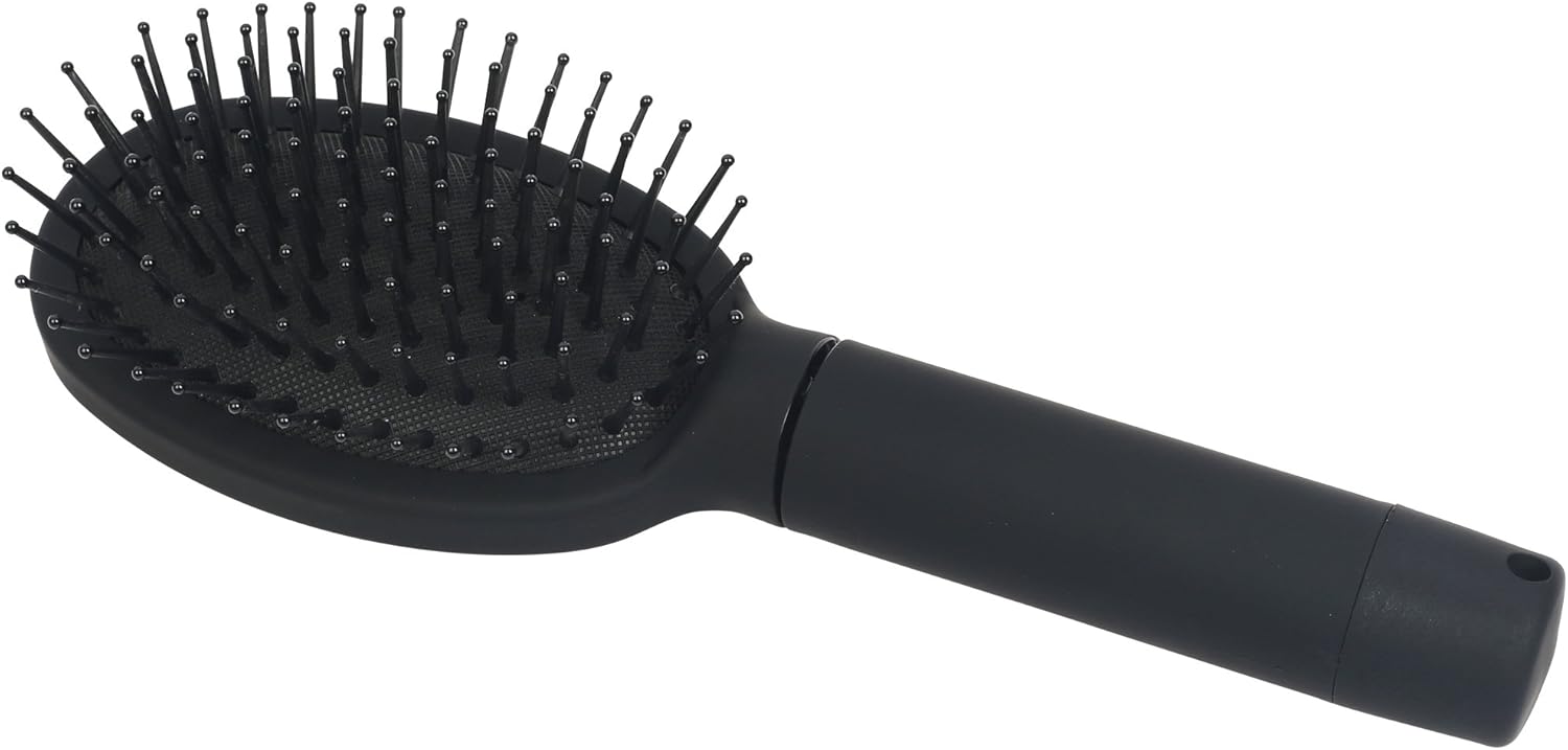Mantello Hair Brush Diversion Safe - Real Brush To Hide Money, Cash, Pills, and Small Jewelry In - Bills Safety Container for Traveling - 3.1" Deep Compartment, Disguised Screw Top Lid - Matte Black - - 